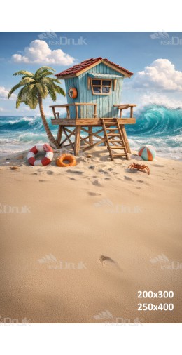 Tło fotograficzne „Plażowa chatka ratownika – tropikalne lato nad oceanem” | 4104